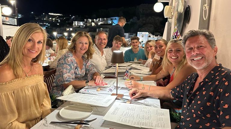The Bowrey family from Dorset spent a night in a school after being evacuated from Lindos in Rhodes following a wildfire. Picture provided by family to James Robinson.