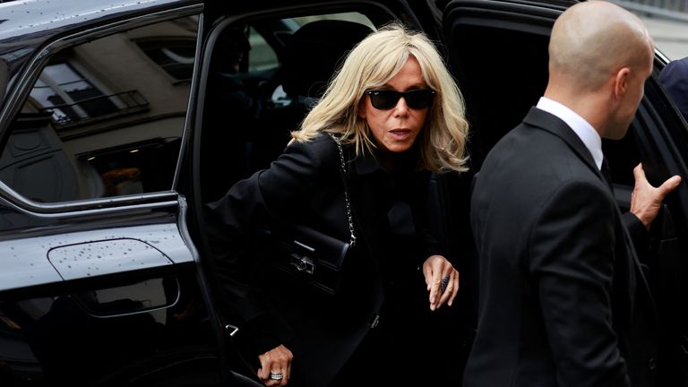Brigitte Macron, the wife of French President Emmanuel Macron, arrives to attend the funeral of late singer, actress and muse Jane Birkin at the Church of Saint-Roch in Paris, France, July 24, 2023. REUTERS/Pascal Rossignol
