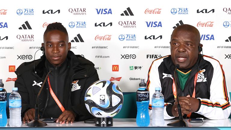 Bruce Mwape (right) and Barbra Banda attend a press conference prior to FIFA Women&#39;s World Cup Pic: AP