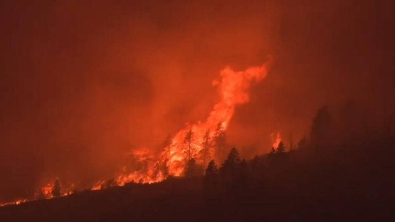 Wildfire continues to rage in British Columbia after crossing border from US