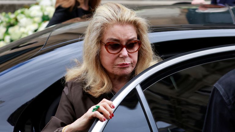 Catherine Deneuve arrives to attend the funeral of late singer, actress and muse Jane Birkin at the Church of Saint-Roch in Paris, France, July 24, 2023. REUTERS/Pascal Rossignol
