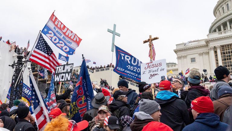 Photo by: Mihoko Owada/STAR MAX/IPx 2021 1/6/21 The United States Capitol Building in Washington, D.C. was breached by thousands of protesters during a "Stop The Steal" rally in support of President Donald Trump during the worldwide coronavirus pandemic. The demonstrators were protesting the results of the 2020 United States presidential election where Donald Trump was defeated by Joe Biden. While there was a significant police presence attempting to keep the peace - including law enforcement of