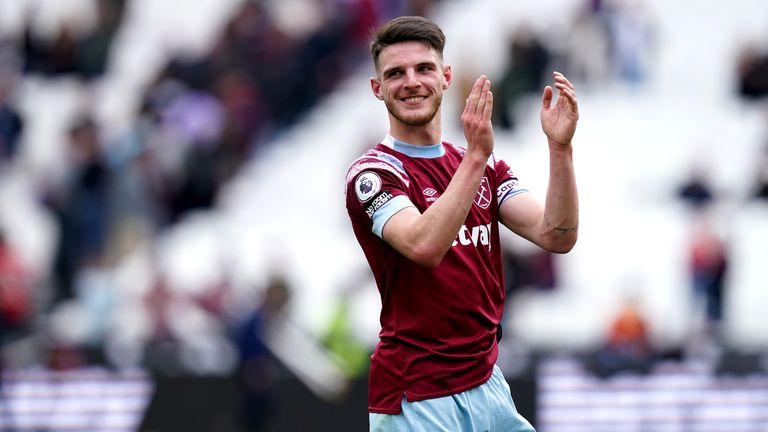 File photo dated 16-04-2023 of Declan Rice. Arsenal have submitted another club-record bid for Declan Rice in an attempt to land the West Ham skipper. Issue date: Wednesday June 28.