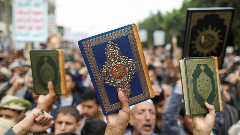 People demonstrate against the desecration of the Koran in Denmark, in Sanaa, Yemen July 24, 2023. REUTERS/Khaled Abdullah
