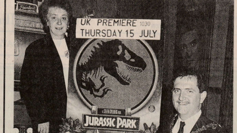 Elizabeth Evans and Richard Goodridge at the Lyric Cinema ahead of the premier of Jurassic Park 