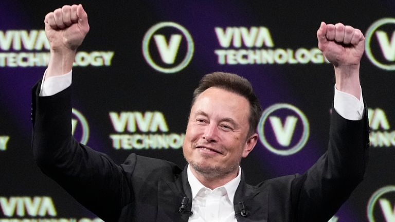 Elon Musk speaks at the Vivatech fair. Pic: AP