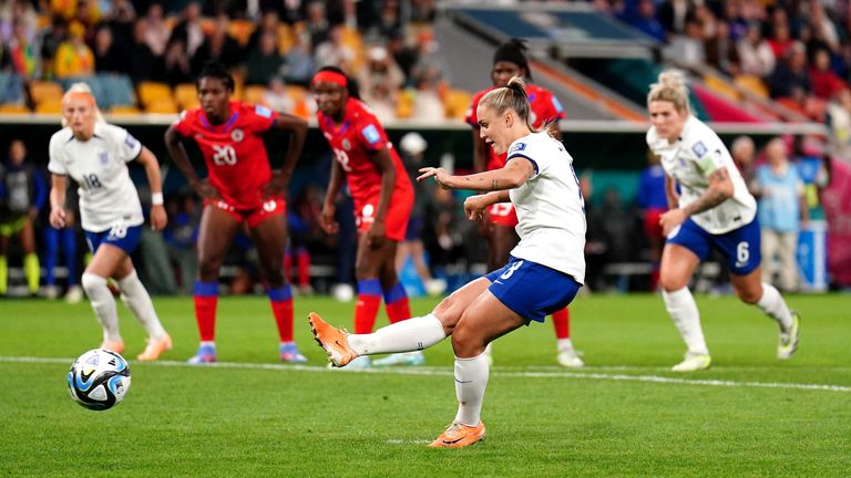 England&#39;s Georgia Stanway scores their side&#39;s first goal of the game during the FIFA Women&#39;s World Cup 2023