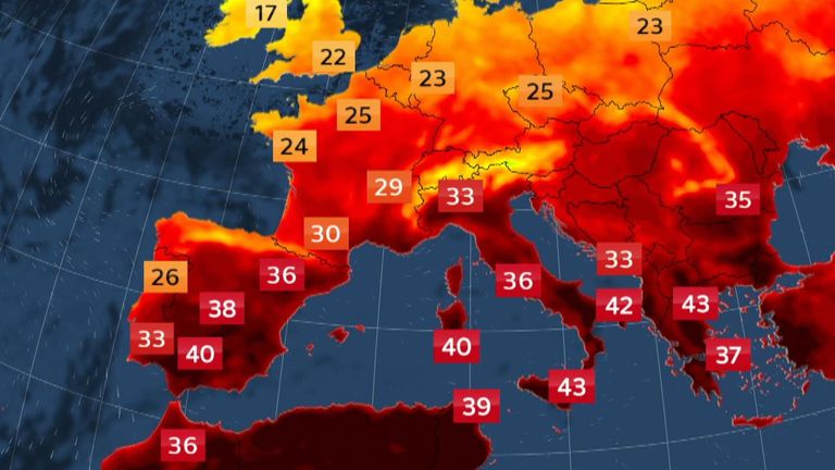 Europe is baking under the roasting sun of its latest heatwave, with potential for temperatures to hit 45C in some parts of Spain.