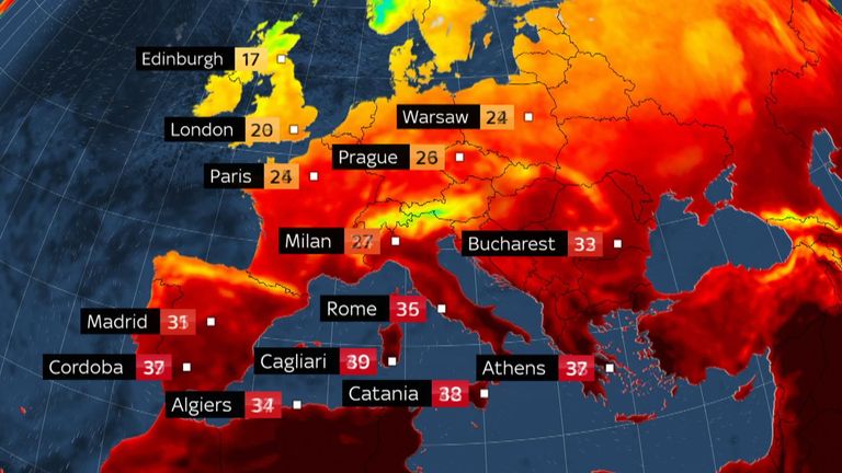 Map shows heatwave across Europe this week