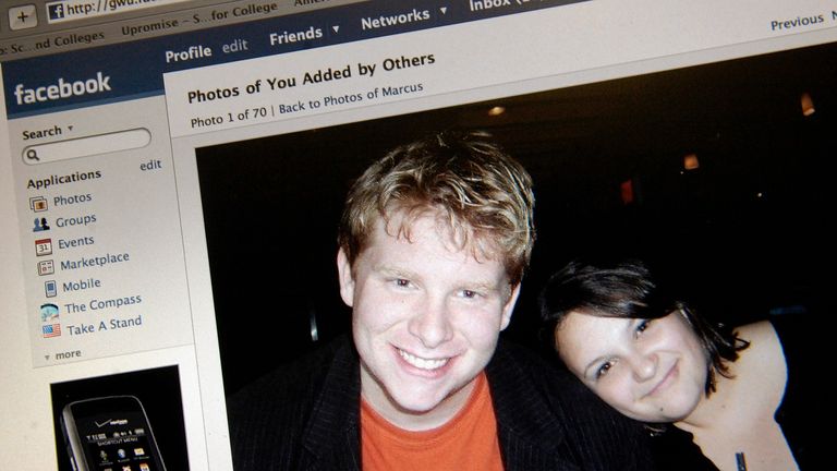 A photograph of Stephanie Endicott and Marcus Smallegan, first-year students at George Washington University, is seen on their Facebook website page in Washington November 25, 2007. For the Facebook generation, love now comes with a drop-down menu. To match feature FACEBOOK-RELATIONSHIPS/ REUTERS/Jonathan Ernst (UNITED STATES)