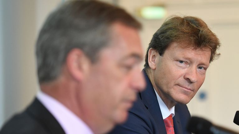 rexit Party presentation on postal votes
Brexit Party leader Nigel Farage (left) and party chairman Richard Tice at a presentation on postal votes at Carlton House Terrace in London.
Read less
Picture by: Stefan Rousseau/PA Archive/PA Images
Date taken: 24-Jun-2019