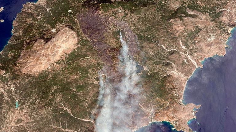 Satellite images show smoke from the fires