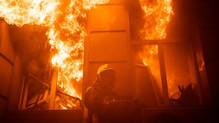 Firefighter work at a site of an administrative building heavily damaged by a Russian missile strike, amid Russia's attack on Ukraine, in Odesa, Ukraine July 20, 2023. Press service of the State Emergency Service of Ukraine/Handout via REUTERS ATTENTION EDITORS - THIS IMAGE HAS BEEN SUPPLIED BY A THIRD PARTY.
