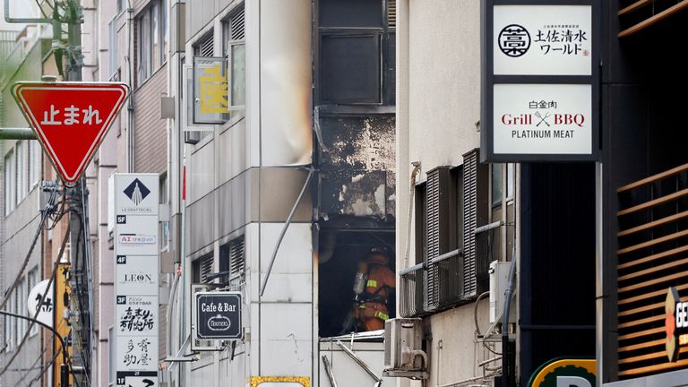 A firefighter works at the site of an apparent explosion near Shimbashi station in Tokyo, Japan July 3, 2023. REUTERS/Issei Kato
