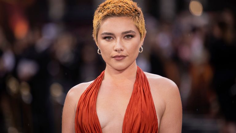 Florence Pugh poses at the premiere of Oppenheimer in London. Pic: AP