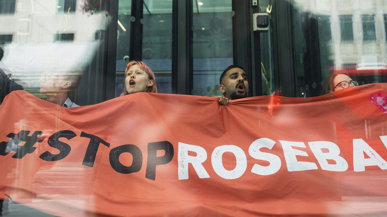 Fossil Free London staged a sit-in inside the Department for Energy Security and Net Zero (DESNZ) in protest against the proposed Rosebank oil field 
Pic: Fossil Free London