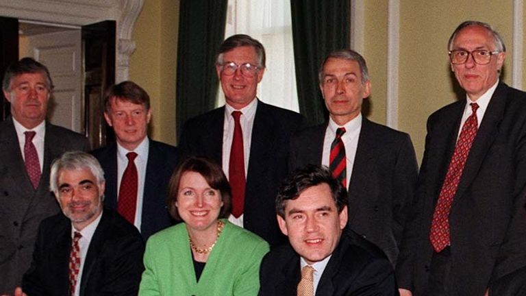 Mr Field (back row, fourth from left) with a cabinet committee in 1997