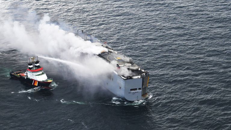The scene of the fire aboard the Fremantle Highway
Pic: Netherlands Coastguard