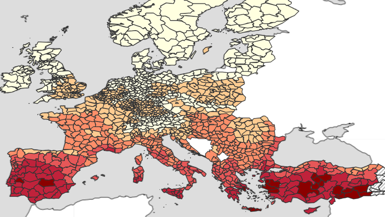 The areas most at risk of wildfires at the end of the century with unambitious mitigation measures Pic: Copernicus EU