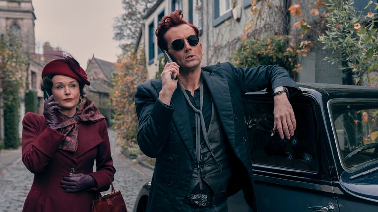 Miranda Richardson and David Tennant in Good Omens. Pic: Amazon Studios/ Prime Video