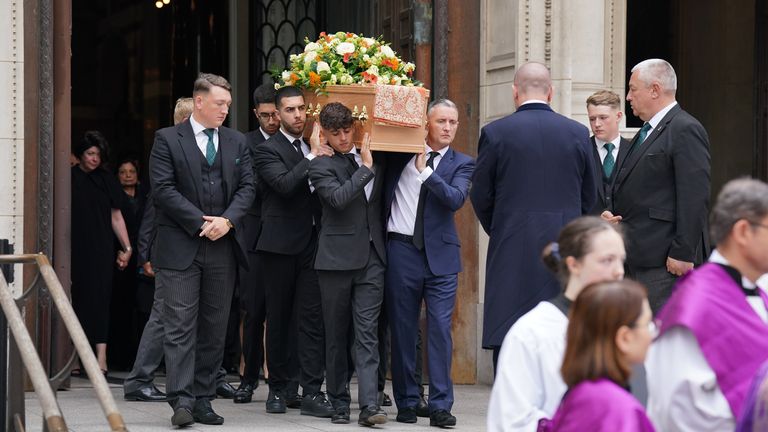The coffin of Grace O&#39;Malley-Kumar is carried from her funeral at Westminster Cathedral, London. University of Nottingham student Grace was killed after being attacked in Nottingham on June 13. Picture date: Friday July 21, 2023