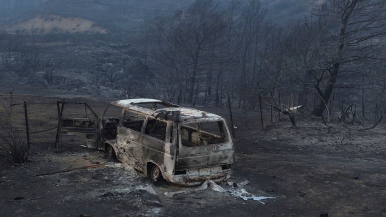 Aftermath of a wildfire in the southern part of Rhodes. Pic: CTK via AP Images


