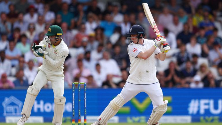 England&#39;s Harry Brook hits four runs off the bowling of Australia&#39;s Todd Murphy Action Images via Reuters/Lee Smith
