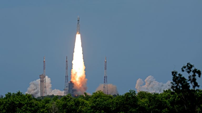 Indian spacecraft Chandrayaan-3 blasts off from the Satish Dhawan Space Centre in Sriharikota Pic: AP