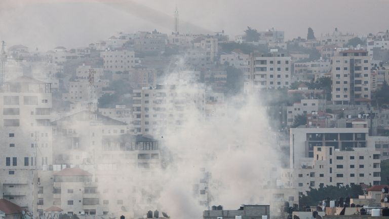 Smoke rises during an Israeli military operation in Jenin