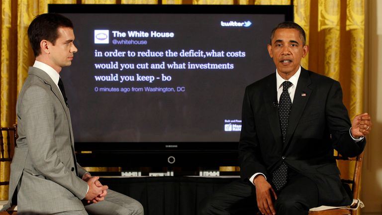 Dorsey with President Barack Obama at a Twitter town hall in 2011