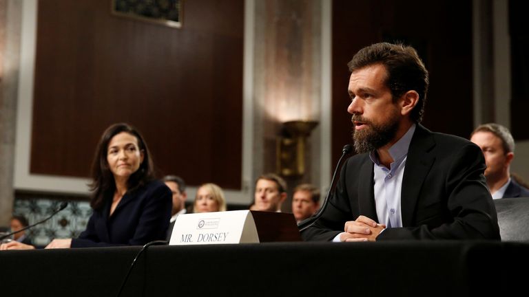 Dorsey and Facebook's Sheryl Sandberg give evidence to Congress in 2018