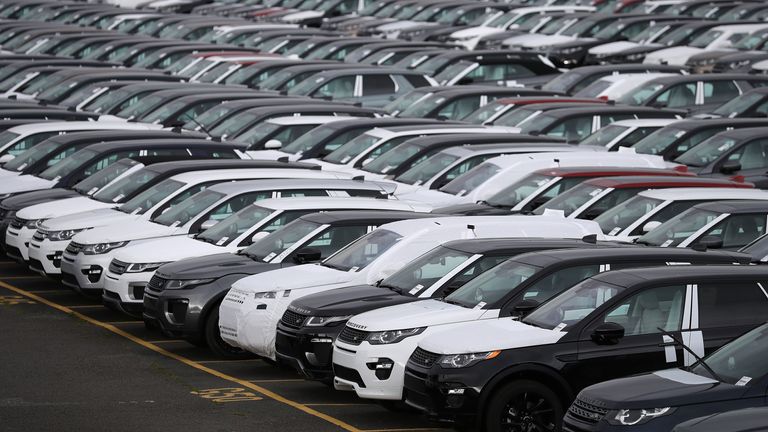 New Land Rover cars are seen in a parking lot at the Jaguar Land Rover plant at Halewood in Liverpool, northern England, September 12 , 2016. REUTERS/Phil Noble