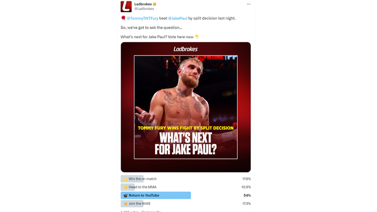 Ladbrokes tweet was banned for featuring Jake Paul