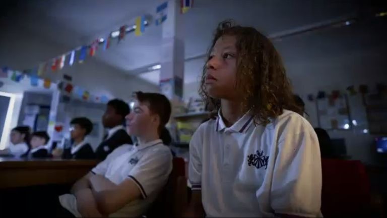 Children being shown the film at Southgate School in Barnet