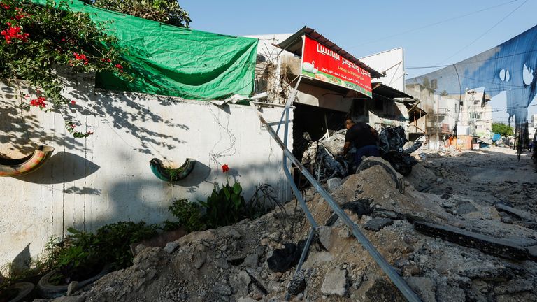 A view of a street dug up by a bulldozer during an Israeli military operation, in Jenin, in the Israeli-occupied West Bank July 4, 2023. REUTERS/Mohamad Torokman