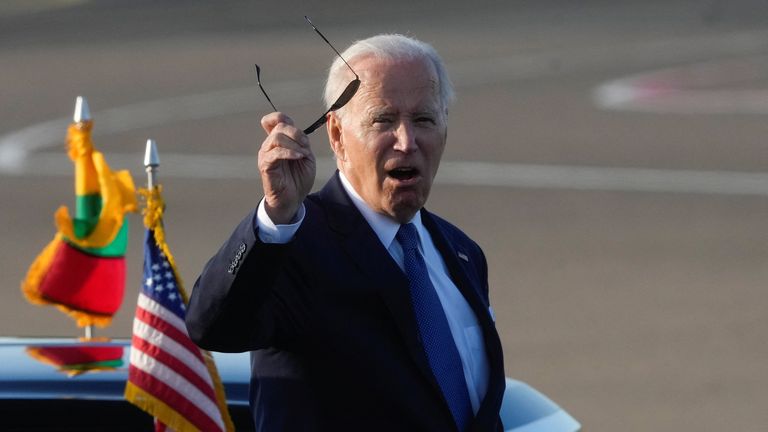 US President Joe Biden arrives in Vilnius