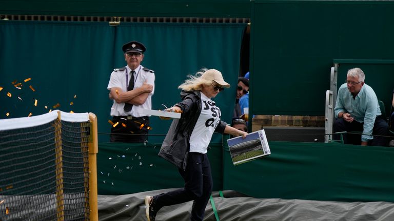 Just Stop Oil protesters disrupt Wimbledon match