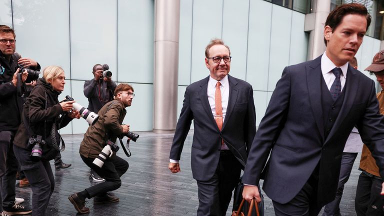 Actor Kevin Spacey walks outside Southwark Crown Court, as his trial over charges related to allegations of sex offences draws to a close, in London, Britain, July 24, 2023. REUTERS/Hollie Adams