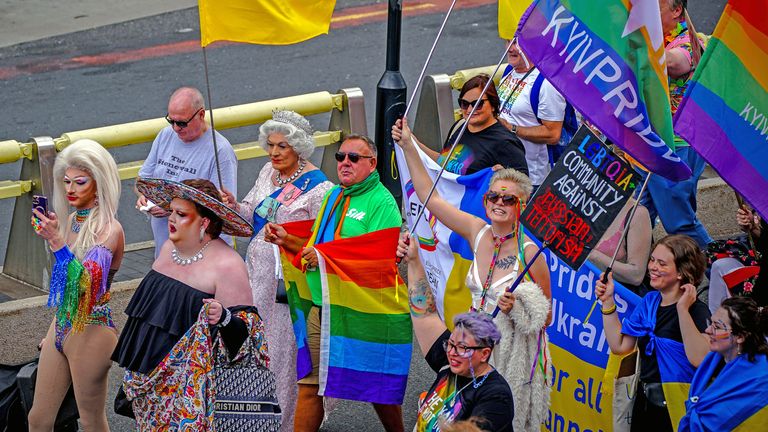 People take part in the Pride in Liverpool parade. Picture date: Saturday July 29, 2023.