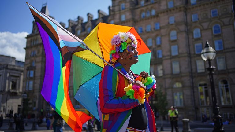 A person ahead of the Pride in Liverpool parade. Picture date: Saturday July 29, 2023.