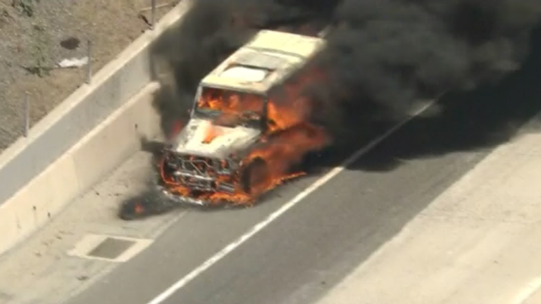 A car went up in flames on a Los Angeles freeway.