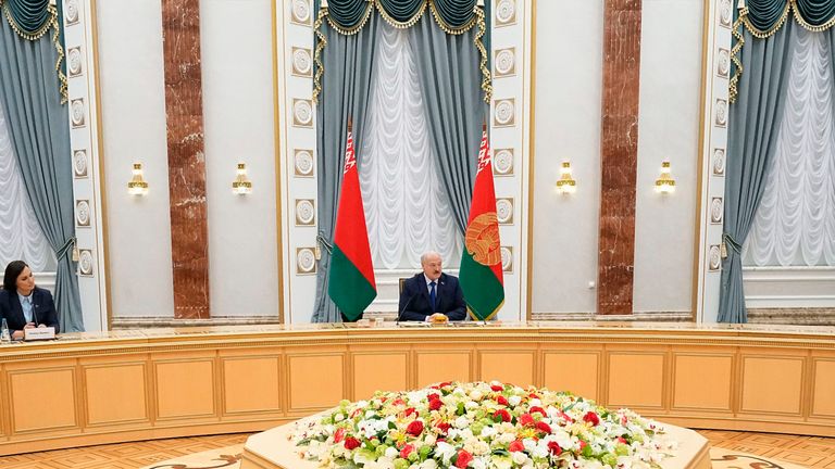 Alexander Lukashenko during his meeting with foreign correspondents. Pic: AP