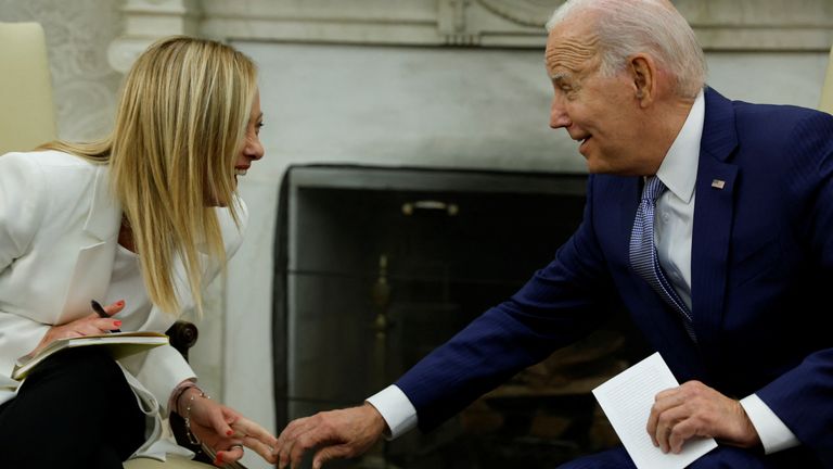 Giorgia Meloni: Italian PM hits out at 'false propaganda' around her right-wing government after talks with Joe Biden | World News | Sky News