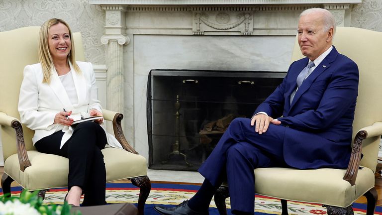 Joe Biden welcomes Italy&#39;s Prime Minister Giorgia Meloni, in the Oval Office 