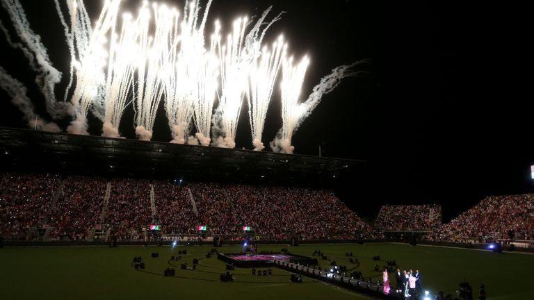 Jul 16, 2023; Ft. Lauderdale, FL, USA; An general view of Inter Miami CF forward Lionel Messi being introduced at The Unveil event and press conference at DRV PNK Stadium. Mandatory Credit: Sam Navarro-USA TODAY Sports