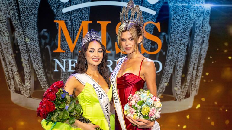 R&#39;Bonney Gabriel, Miss Universe 2022, and Rikkie Kolle  at the final of Miss Netherlands  

