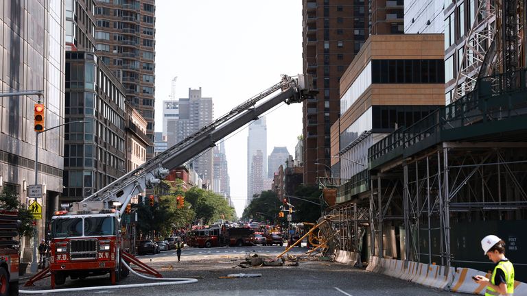 A view shows the damage after a construction crane caught fire on a high-rise building in Manhattan, New York City, U.S., July 26, 2023. REUTERS/Amr Alfiky
