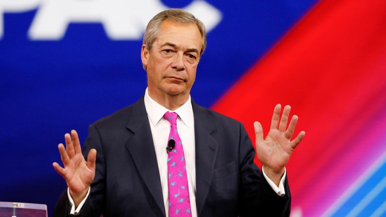 Former British Parliament member Nigel Farage gestures as he speaks at the Conservative Political Action Conference (CPAC) in Orlando, Florida, U.S., February 25, 2022. REUTERS/Marco Bello

