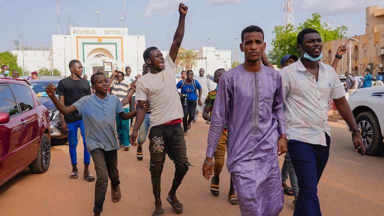 Supporters of Nigerien President Mohamed Bazoum