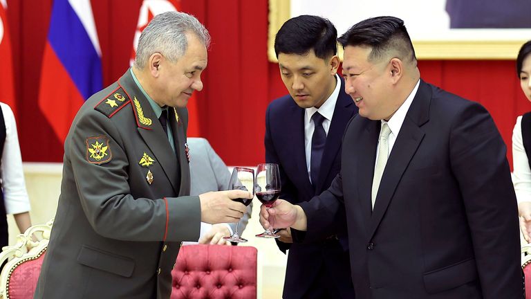 North Korean leader Kim Jong Un, right, and Russian  Minister Sergei Shoigu 
Pic:AP